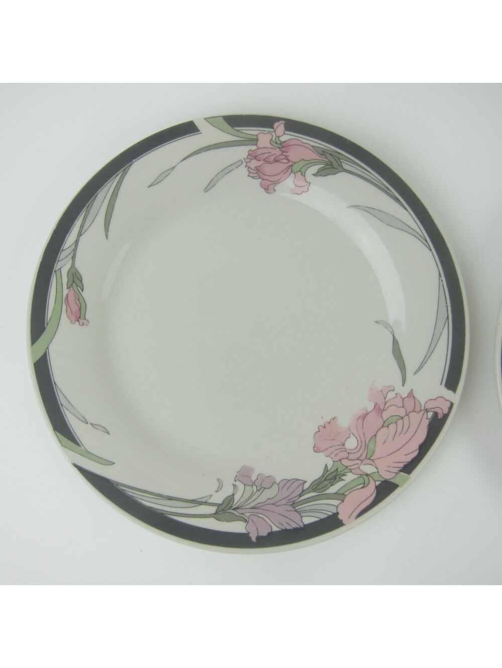Vintage Gibson Stoneware Salad Plates 7.5" Grey Band Pink & Purple Flowers Lot 2